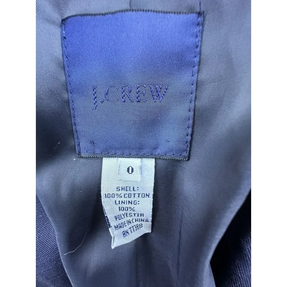 J. Crew Blazer Women's‎ 0 Navy Blue Single-Breasted Suit Jacket Business Career